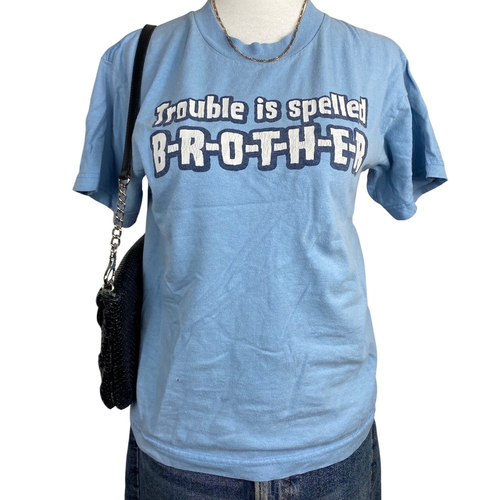 Vintage Y2K Kidcore Graphic‎ Tee Youth Medium Blue Babydoll Retro Tee